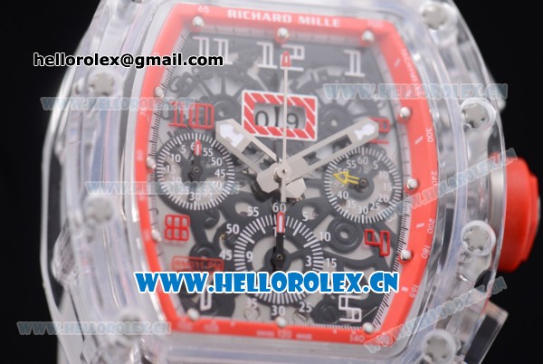 Richard Mille RM 011 Felipe Massa Flyback Chronograph Swiss Valjoux 7750 Automatic Sapphire Crystal Case with Skeleton Dial Red Inner Bezel and Aerospace Nano Translucent Strap - Click Image to Close